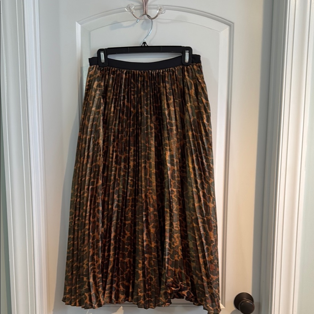 J. Crew Black and Brown Pleated Midi A-Line Skirt for Cocktail